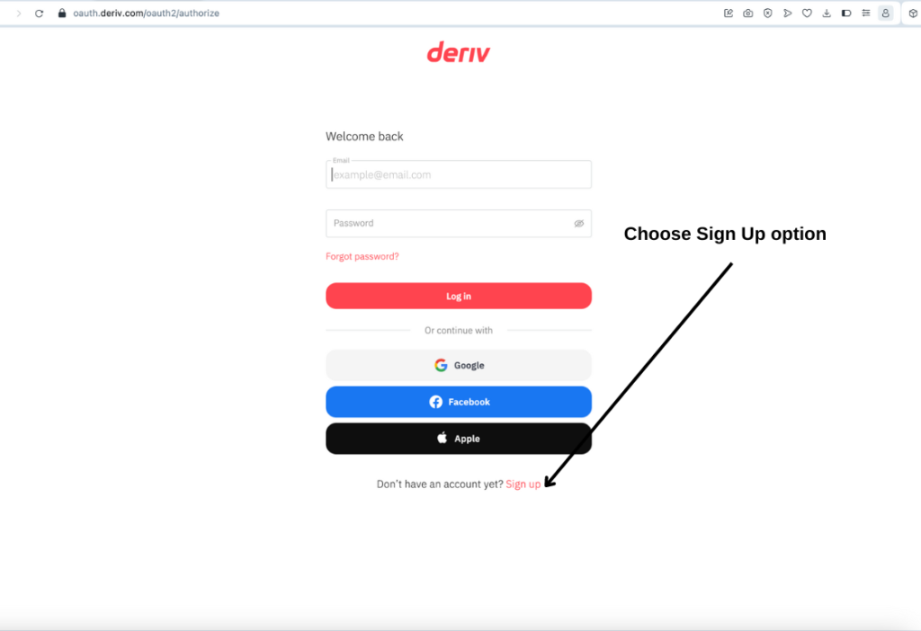 Deriv Step 2 Sign Up